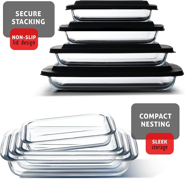 EATEX Glass Baking Dishes with Lids Oven Safe Set-4