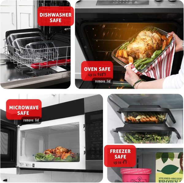 EATEX Glass Baking Dishes with Lids Oven Safe Set-2