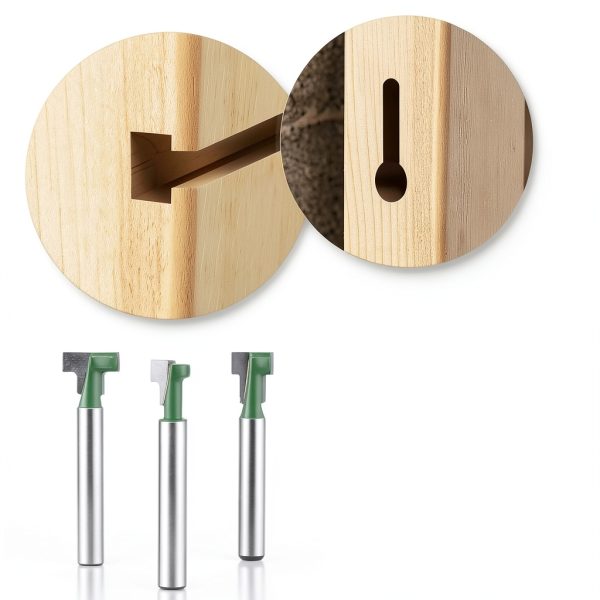3pcs Keyhole Router Bits Set, 1/4 Inch Shank T Slot Cutter Set Router Bits, Blade Diameter 5/16", 3/8", and 1/2", Cutting Woodworking T Track Slotting Cutter for Wood Hex Bolt Milling Cutter Home DIY-2