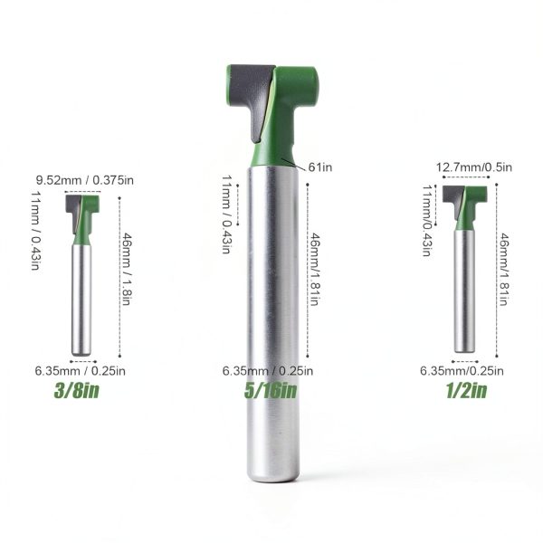 3pcs Keyhole Router Bits Set, 1/4 Inch Shank T Slot Cutter Set Router Bits, Blade Diameter 5/16", 3/8", and 1/2", Cutting Woodworking T Track Slotting Cutter for Wood Hex Bolt Milling Cutter Home DIY-1