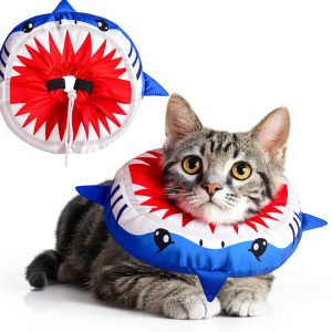 BEAUTYZOO Cat Cone Collars Soft, Cat Recovery E Collars After Surgery to Stop Licking, Adjustable Elizabeth Circle Collar Cute Pet Donut Pillow for Cats Kitten Small Dogs, Cute Shark S-0