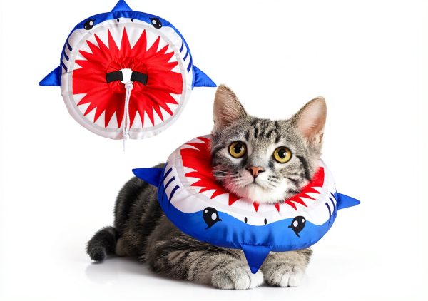 BEAUTYZOO Cat Cone Collars Soft, Cat Recovery E Collars After Surgery to Stop Licking, Adjustable Elizabeth Circle Collar Cute Pet Donut Pillow for Cats Kitten Small Dogs, Cute Shark S-0