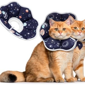 Soft Adjustable Cat Cone Collar, Comfortable Recovery Collar for Cats After Surgery (Dark Blue, Small)-0