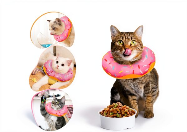 Cat Cone Collar Soft, Cute Cat Donut Collar After Surgery, Adjustable Kitten Recovery Cones to Stop Licking, Lightweight Neck Elizabethan Collars for Cats Kittens (Pink, Small)-6