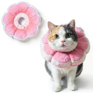 Adjustable Comfy Flower Style Elizabeth Collar for Cats Puppies Soft Recovery Cone Pet Protective Neck Collar (Pink, Small)-0