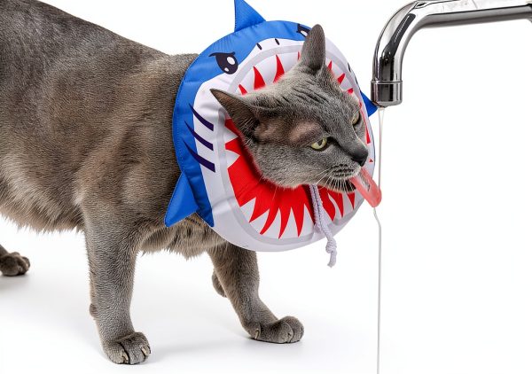 BEAUTYZOO Cat Cone Collars Soft, Cat Recovery E Collars After Surgery to Stop Licking, Adjustable Elizabeth Circle Collar Cute Pet Donut Pillow for Cats Kitten Small Dogs, Cute Shark S-4