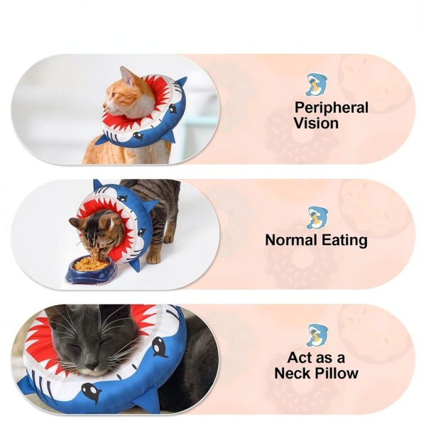 BEAUTYZOO Cat Cone Collars Soft, Cat Recovery E Collars After Surgery to Stop Licking, Adjustable Elizabeth Circle Collar Cute Pet Donut Pillow for Cats Kitten Small Dogs, Cute Shark S-1