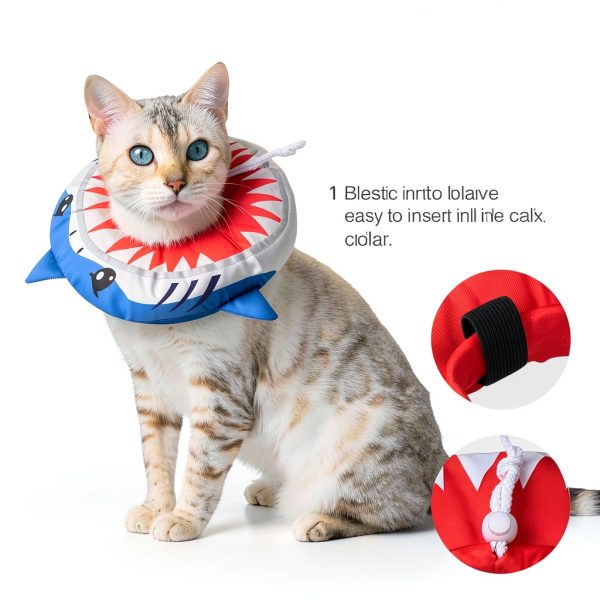 BEAUTYZOO Cat Cone Collars Soft, Cat Recovery E Collars After Surgery to Stop Licking, Adjustable Elizabeth Circle Collar Cute Pet Donut Pillow for Cats Kitten Small Dogs, Cute Shark S-5