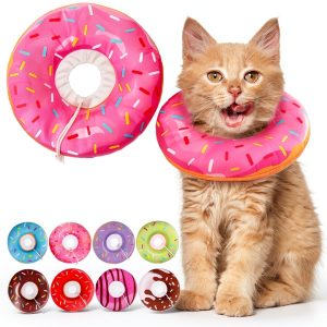 Cat Cone Collar Soft, Cute Cat Donut Collar After Surgery, Adjustable Kitten Recovery Cones to Stop Licking, Lightweight Neck Elizabethan Collars for Cats Kittens (Pink, Small)-0