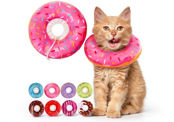 Cat Cone Collar Soft, Cute Cat Donut Collar After Surgery, Adjustable Kitten Recovery Cones to Stop Licking, Lightweight Neck Elizabethan Collars for Cats Kittens (Pink, Small)-0