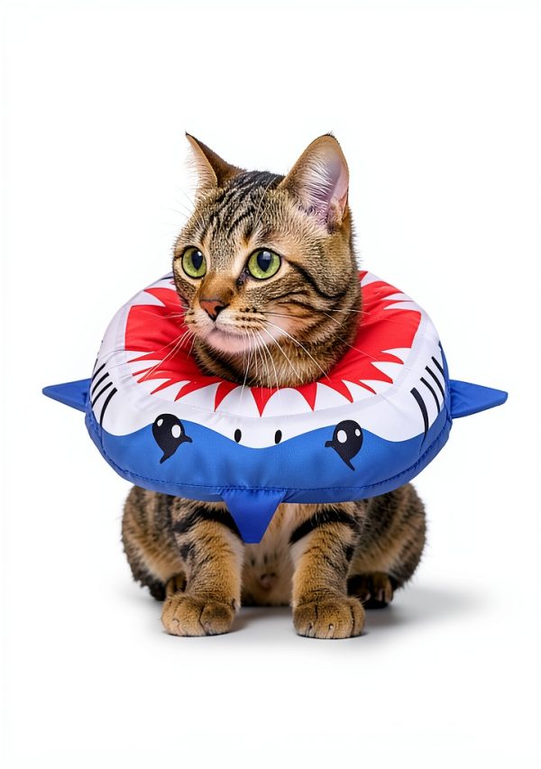 BEAUTYZOO Cat Cone Collars Soft, Cat Recovery E Collars After Surgery to Stop Licking, Adjustable Elizabeth Circle Collar Cute Pet Donut Pillow for Cats Kitten Small Dogs, Cute Shark S-3